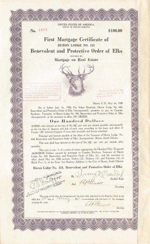 First Mortgage Certificate of Huron Lodge No. 444 Benevolent and Protective Order of Elks